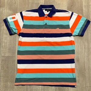 Mens AKOO Polo Stripe Color‎ Block Short Sleeve Casual Shirt